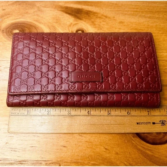 Auth Gucci Wallet Micro Guccissima Continental Flap Leather Wallet 449396 Red - Picture 15 of 16